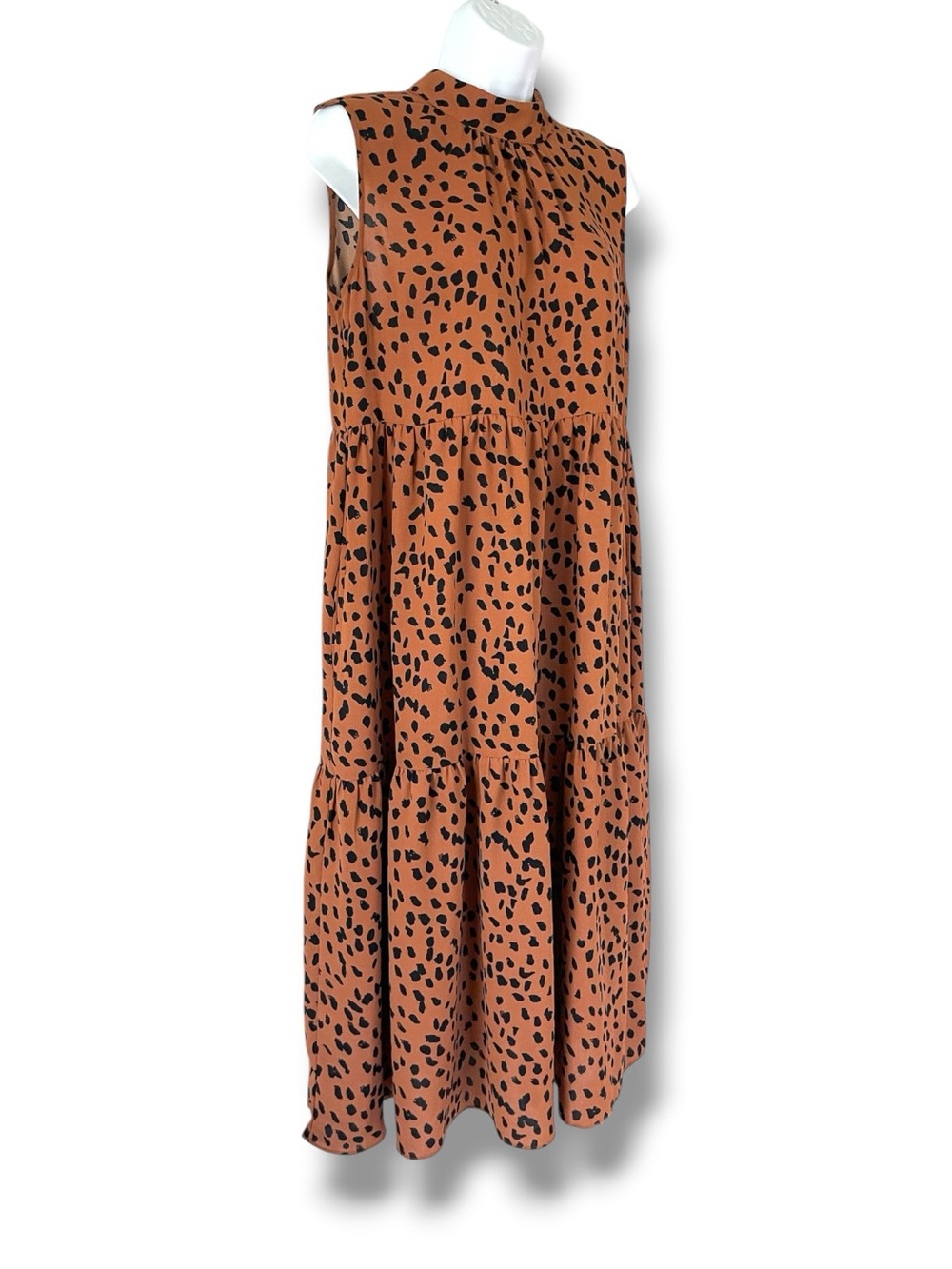 Calista Leopard Print Dress Bow Tie Neck Sleeveless Tiered Quiet Luxury Y2K - Picture 4 of 9